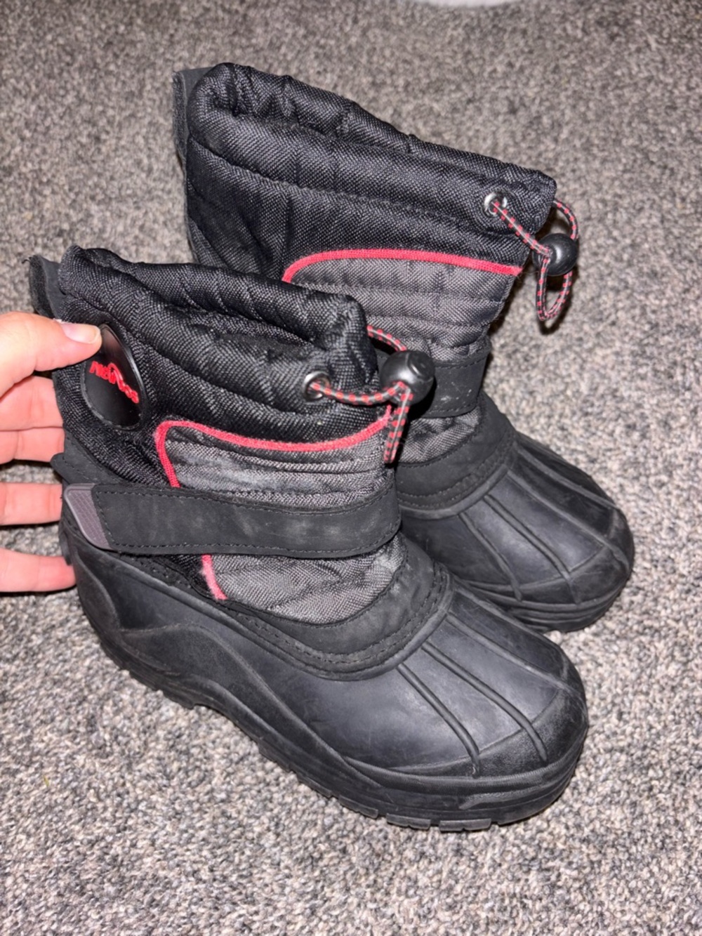 Kids Black Snow Boots with Red Trim - Insulated Winter Boots